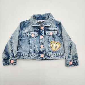 Little Lass Size 12‎ M Snap Button Baby Girls Demim Jacket Embroidered Heart
